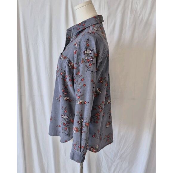 Anthropologie Building 18 Womens Blue Floral Corduroy Blouse Top US 4 - Picture 5 of 7